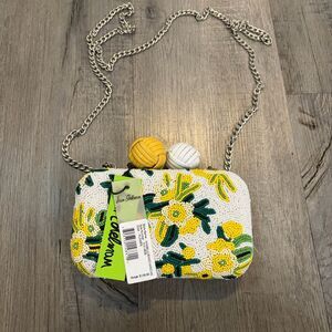 Sam Edelman Annabelle beaded Hard Case Clutch Purse Small Green White Yellow